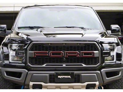 Front Grille Letter Overlays; Domed Carbon Fiber with Red Outline (17-20 F-150 Raptor)