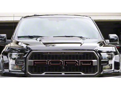 Front Grille Letter Overlays; Matte Black with Red Outline (17-20 F-150 Raptor)