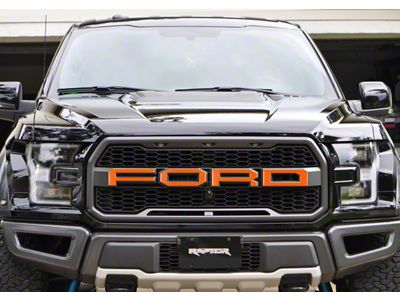 Front Grille Letter Overlays; Matte Orange (17-20 F-150 Raptor)