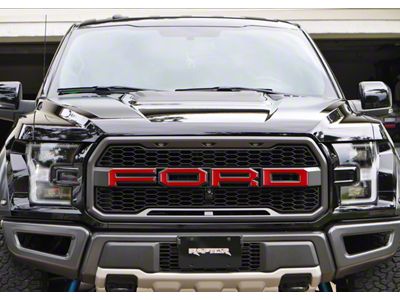 Front Grille Letter Overlays; Matte Red (17-20 F-150 Raptor)