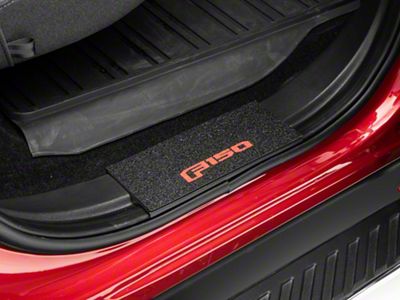 Rear Door Sill Protection with F-150 Logo; TUF-LINER Black; Red (15-25 F-150 SuperCrew)