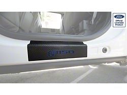 Rear Door Sill Protection with F-150 Logo; Raw Carbon Fiber; Black and Blue (15-24 F-150 SuperCrew)