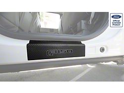 Rear Door Sill Protection with F-150 Logo; Raw Carbon Fiber; Black and Gray (15-25 F-150 SuperCrew)