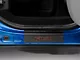 Rear Door Sill Protection with F-150 Logo; Raw Carbon Fiber; Black and Red (15-24 F-150 SuperCrew)