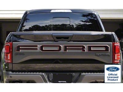Tailgate Letter Overlays; Matte Black with Red Outline (17-18 F-150 Raptor w/ Tailgate Applique)