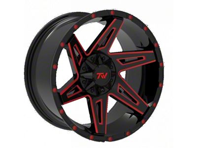 TW Offroad T4 Spin Gloss Black with Red 6-Lug Wheel; 20x9; 0mm Offset (99-06 Sierra 1500)