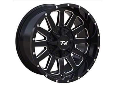 TW Offroad T5 Triangle Gloss Black with Milled Spokes 6-Lug Wheel; 20x10; -12mm Offset (99-06 Silverado 1500)