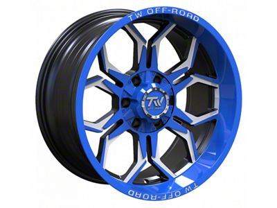 TW Offroad TF1 Black Machined with Blue 6-Lug Wheel; 20x10; -12mm Offset (21-25 F-150)