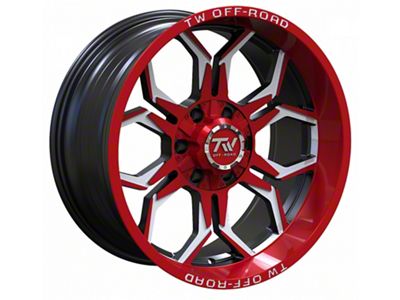 TW Offroad TF1 Black Machined with Red 6-Lug Wheel; 20x10; -12mm Offset (21-25 F-150)