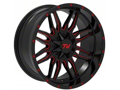 TW Offroad T11 Sword Gloss Black with Red 6-Lug Wheel; 20x10; -12mm Offset (19-25 Silverado 1500)
