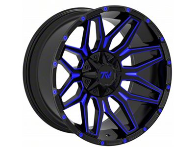 TW Offroad T3 Lotus Gloss Black with Blue 6-Lug Wheel; 20x10; -12mm Offset (19-25 Silverado 1500)