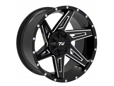 TW Offroad T4 Spin Gloss Black with Milled Spokes 6-Lug Wheel; 20x10; -12mm Offset (19-26 Silverado 1500)