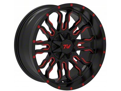 TW Offroad T8 Flame Gloss Black with Red 6-Lug Wheel; 20x10; -12mm Offset (19-25 Silverado 1500)