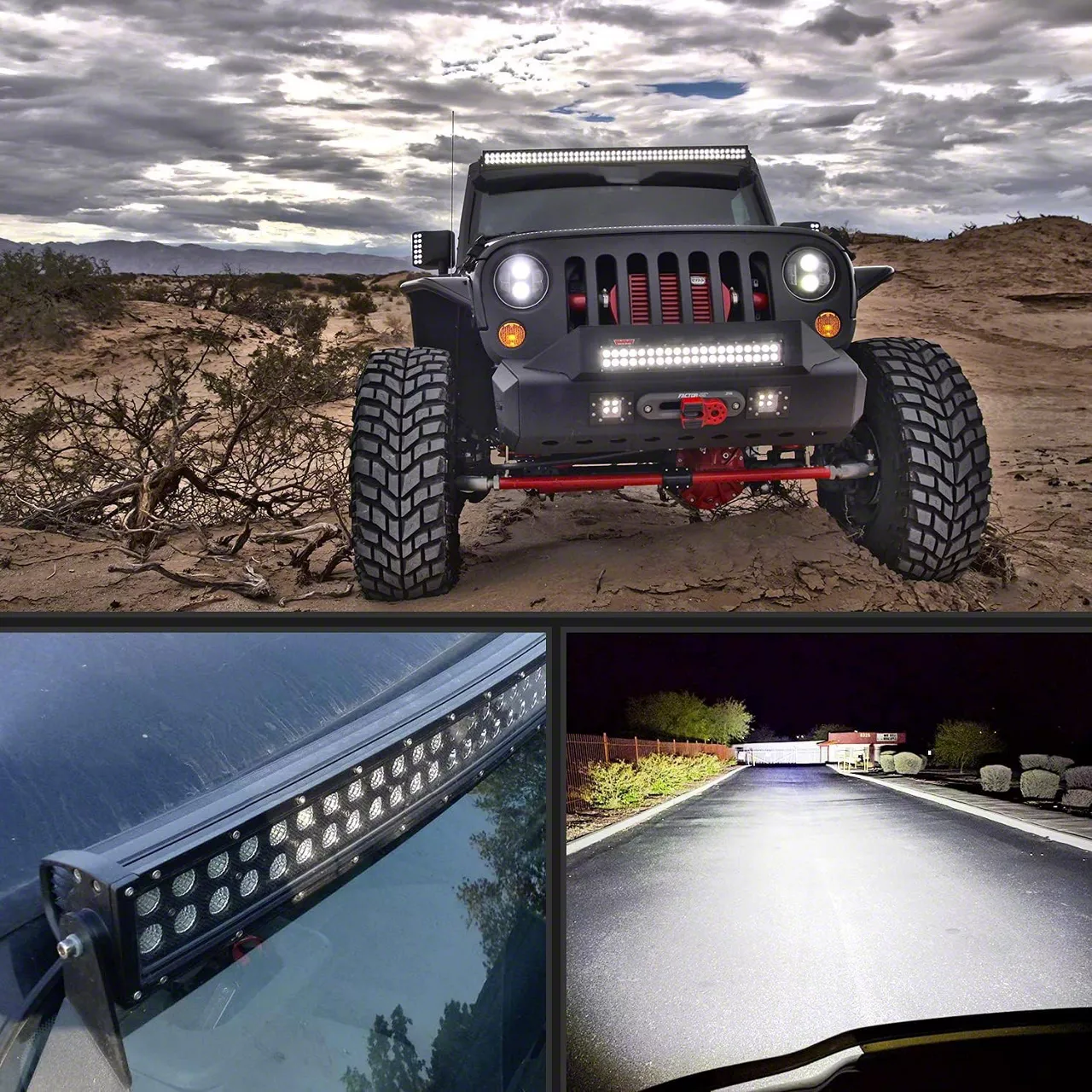 Loading Row Material 42-Inch Curved Double Row LED Light Bar with Wiring Harness; Spot/Flood ...