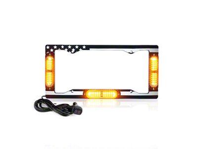 American Flag License Plate Frame with White Strobe Lights (Universal; Some Adaptation May Be Required)