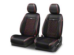 Diamond Series Front Bucket Seat Covers; Black Leatherette with Red Stitching (Universal; Some Adaptation May Be Required)