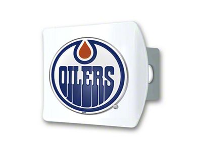 Hitch Cover with Edmonton Oilers Logo; White (Universal; Some Adaptation May Be Required)