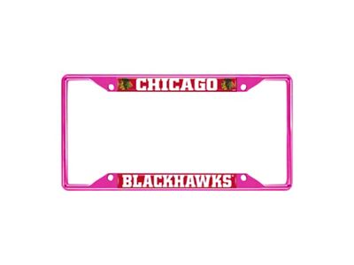 License Plate Frame with Chicago Blackhawks; Pink (Universal; Some Adaptation May Be Required)