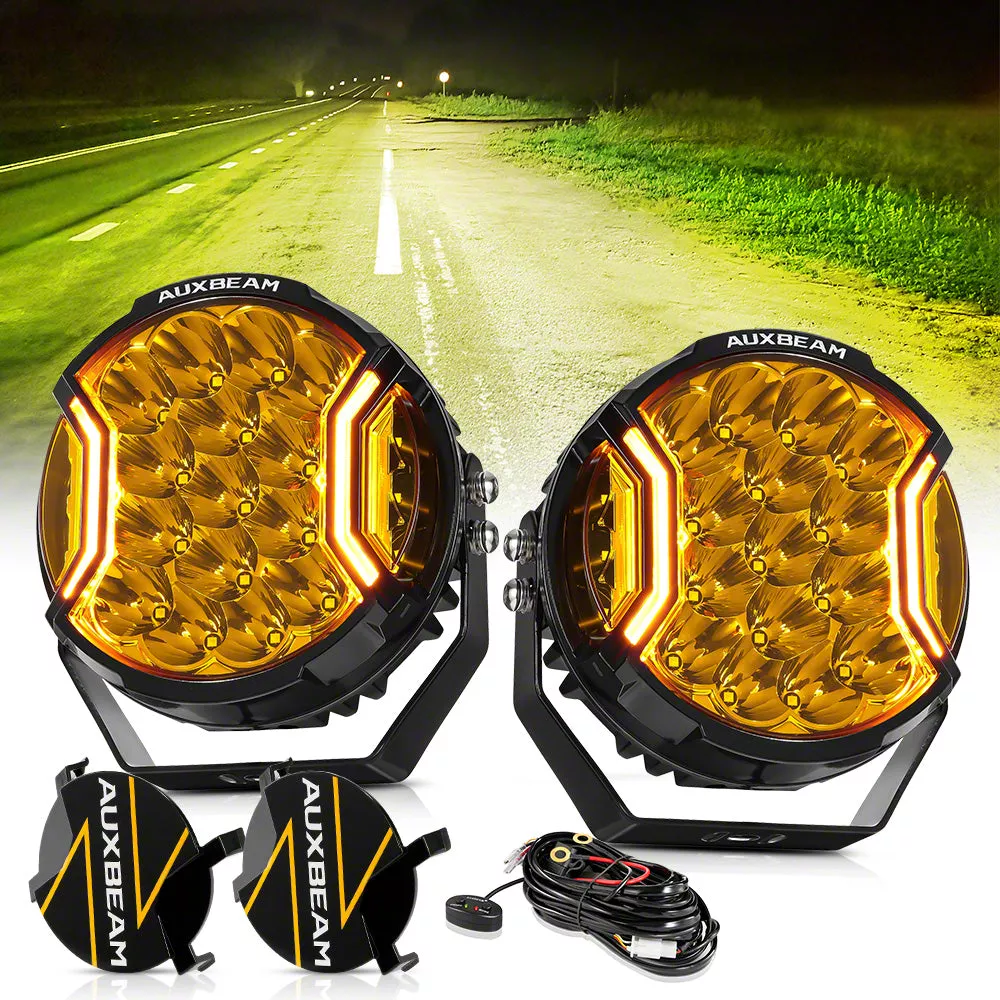 2PCS Round LED Pods Driving Lights Bar with Amber DRL Light - 117W 12000LM Flood Spot Combo Beam Working Light Pod Off Road for