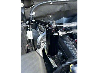 UPR Products Pro Series Single Valve Plug N Play Clean Side Oil Catch Can; Black (20-25 6.6L Gas Silverado 2500 HD)