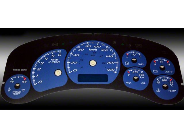 US Speedo Daytona Edition Gauge Face; KMH; Blue (99-02 Sierra 1500 w/ Transmission Temperature Gauge)