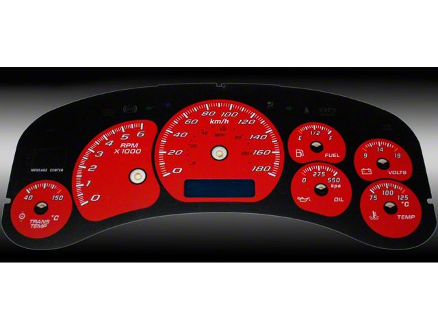US Speedo Daytona Edition Gauge Face; KMH; Red (99-02 Sierra 1500 w/ Transmission Temperature Gauge)
