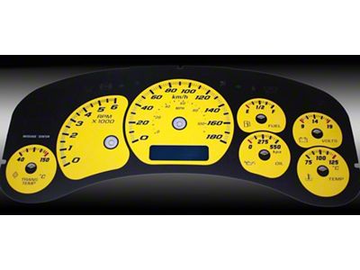 US Speedo Daytona Edition Gauge Face; KMH; Yellow (99-02 Silverado 1500 w/ Transmission Temperature Gauge)