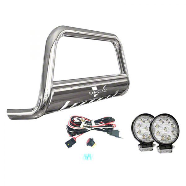 3-Inch Bull Bar with 4.50-Inch Round LED Lights; Stainless Steel (04-24 F-150, Excluding Raptor)