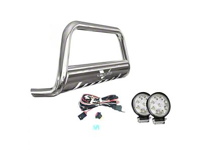 3-Inch Bull Bar with 4.50-Inch Round LED Lights; Stainless Steel (04-25 F-150, Excluding Raptor)