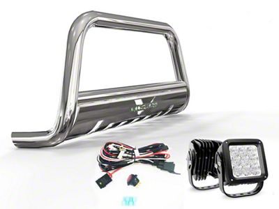 Bull Bar with 4.50-Inch LED Cube Lights; Stainless Steel (04-25 F-150, Excluding Raptor)