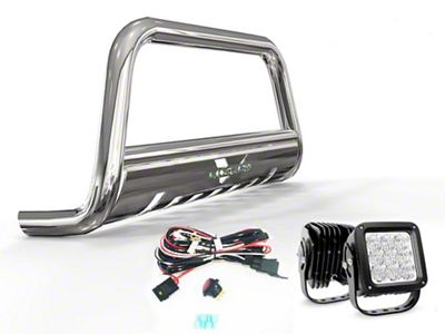 Bull Bar with 4.50-Inch LED Cube Lights; Stainless Steel (04-24 F-150, Excluding Raptor)