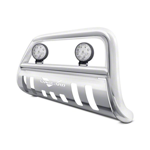 Bull Bar with 4.50-Inch Round LED Lights; Stainless Steel (04-24 F-150, Excluding Raptor)