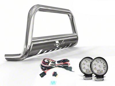 Bull Bar with 4.50-Inch Round LED Lights; Stainless Steel (09-18 RAM 1500, Excluding Rebel)