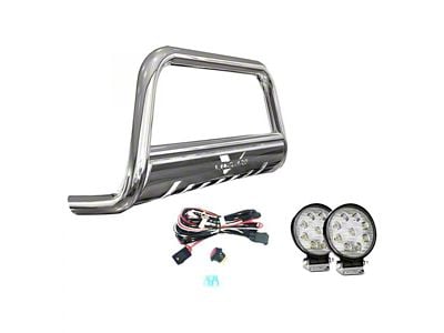 Bull Bar with 4.50-Inch Round LED Lights; Stainless Steel (07-13 Silverado 1500)