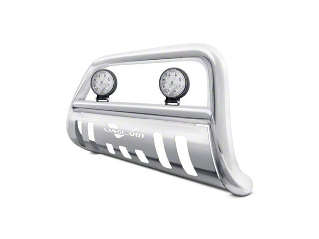 Bull Bar with 4.50-Inch Round LED Lights; Stainless Steel (99-06 Sierra 1500)