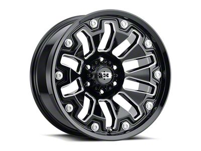 Vision Off-Road Armor Gloss Black Milled with Black Bolt Inserts 5-Lug Wheel; 20x10; -25mm Offset (02-08 RAM 1500, Excluding Mega Cab)