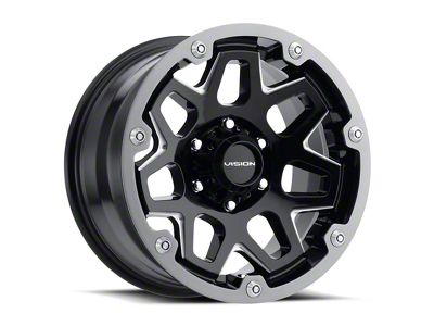 Vision Off-Road Se7en Gloss Black Milled Spoke 5-Lug Wheel; 18x9; 12mm Offset (87-90 Dakota)