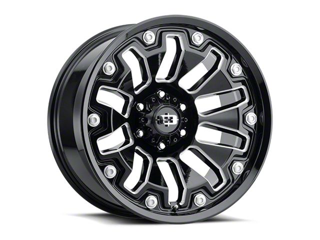 Vision Off-Road Armor Gloss Black Milled with Black Bolt Inserts 5-Lug Wheel; 20x10; -25mm Offset (09-18 RAM 1500)
