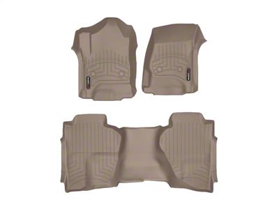 Weathertech DigitalFit Front and Rear Floor Liners; Tan (14-18 Sierra 1500 Double Cab w/ Floor Mounted Shifter)