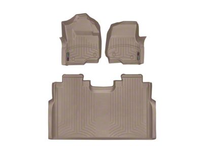 Weathertech DigitalFit Front and Rear Floor Liners; Tan (17-25 F-350 Super Duty SuperCrew w/ Front Bench Seat & w/o Rear Underseat Storage)