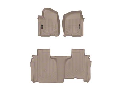 Weathertech DigitalFit Front and Rear Floor Liners; Tan (19-25 Sierra 1500 Double Cab w/ Front Bucket Seats & w/o Rear Underseat Storage)