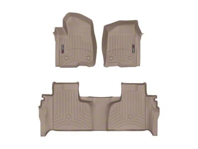 Weathertech DigitalFit Front and Rear Floor Liners; Tan (19-25 Sierra 1500 Double Cab w/ Front Bucket Seats & Rear Underseat Storage)