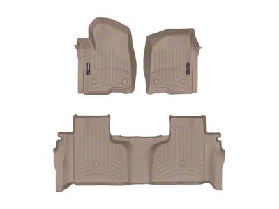 Weathertech DigitalFit Front and Rear Floor Liners; Tan (19-25 Sierra 1500 Double Cab w/ Front Bench Seat & Rear Underseat Storage)