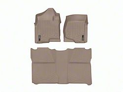 Weathertech DigitalFit Front and Rear Floor Liners; Tan (07-13 Sierra 1500 Crew Cab w/ Floor Shifter)