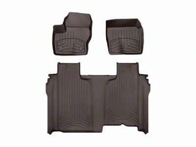 Weathertech Front and Rear Floor Liner HP; Cocoa (19-25 Sierra 1500 Crew Cab w/ Front Bench Seat & w/o Rear Underseat Storage)