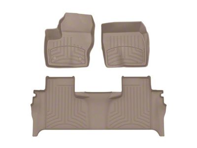 Weathertech Front and Rear Floor Liner HP; Tan (19-25 Sierra 1500 Double Cab w/ Front Bucket Seats & Rear Underseat Storage)