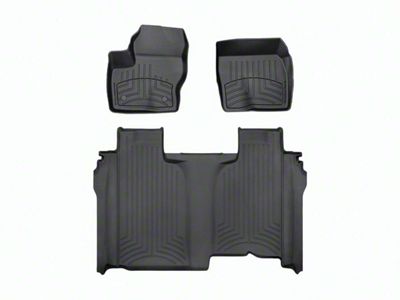 Weathertech Front and Rear Floor Liner HP; Black (19-24 Sierra 1500 Crew Cab w/ Front Bench Seat & w/o Rear Underseat Storage)