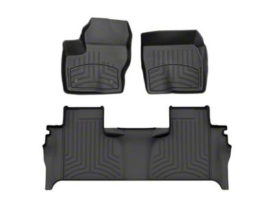 Weathertech Front and Rear Floor Liner HP; Black (19-24 Sierra 1500 Double Cab w/ Front Bucket Seats & Rear Underseat Storage)