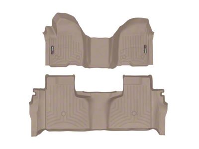Weathertech DigitalFit Front Over the Hump and Rear Floor Liners; Tan (20-25 Sierra 2500 HD Double Cab w/ Front Bench Seat & Rear Underseat Storage)