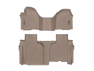 Weathertech DigitalFit Front Over the Hump and Rear Floor Liners; Tan (20-25 Sierra 3500 HD Double Cab w/ Front Bench Seat & w/o Rear Underseat Storage)